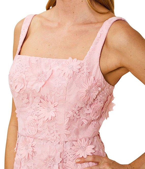 Mestiza New York Manila 3D Floral Lace Square Scalloped Neckline Sleeveless Midi Dress Product Image