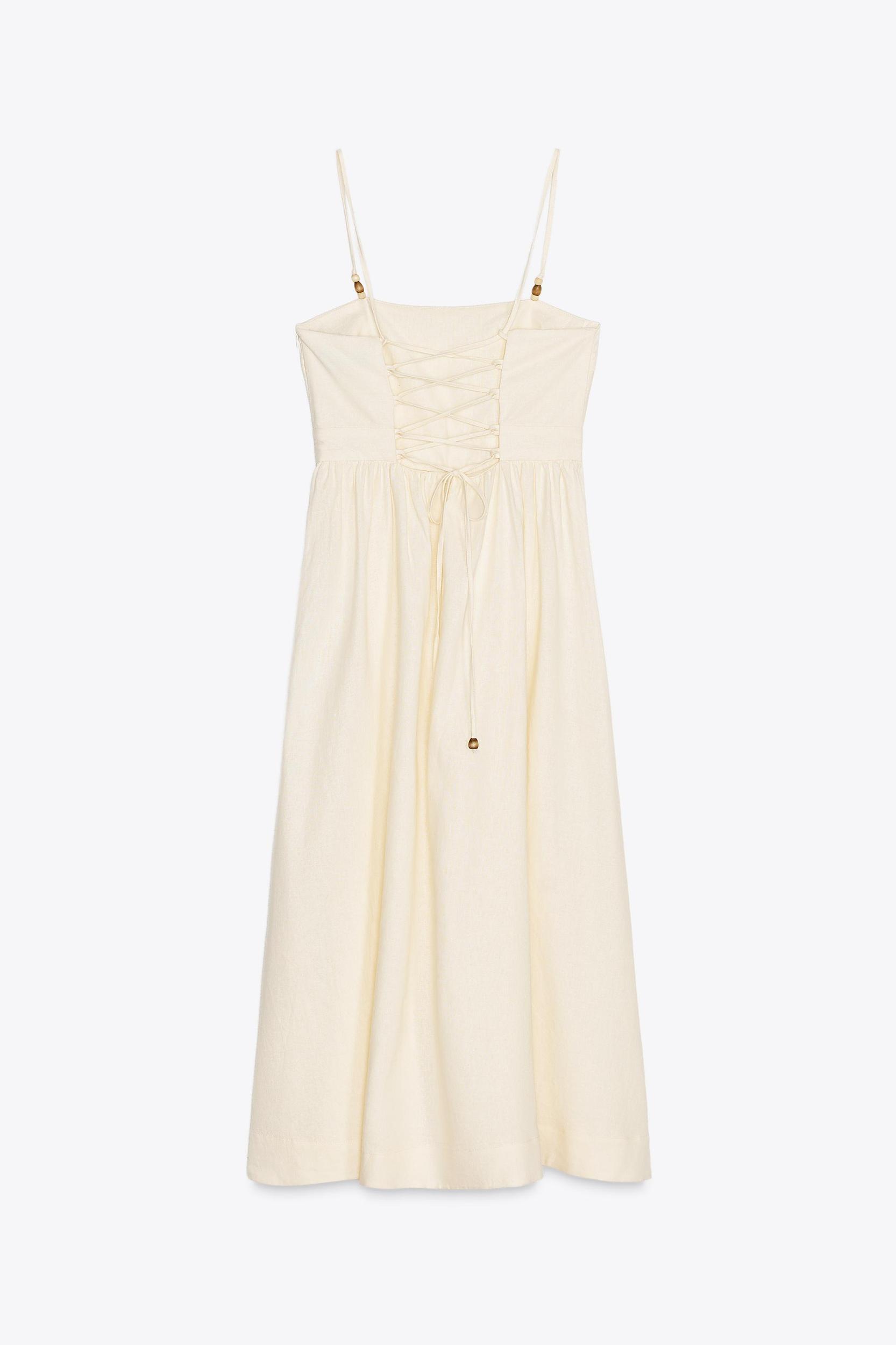 LINEN BEADED STRAP MIDI DRESS Product Image