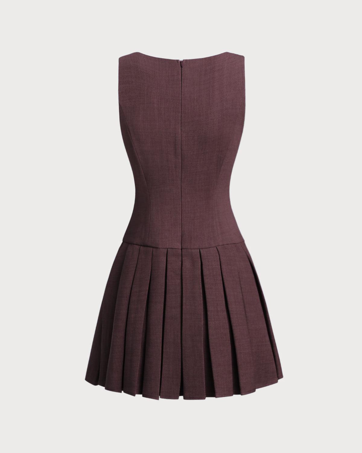 Wine Red Boat Neck Sleeveless Mini Dress Product Image