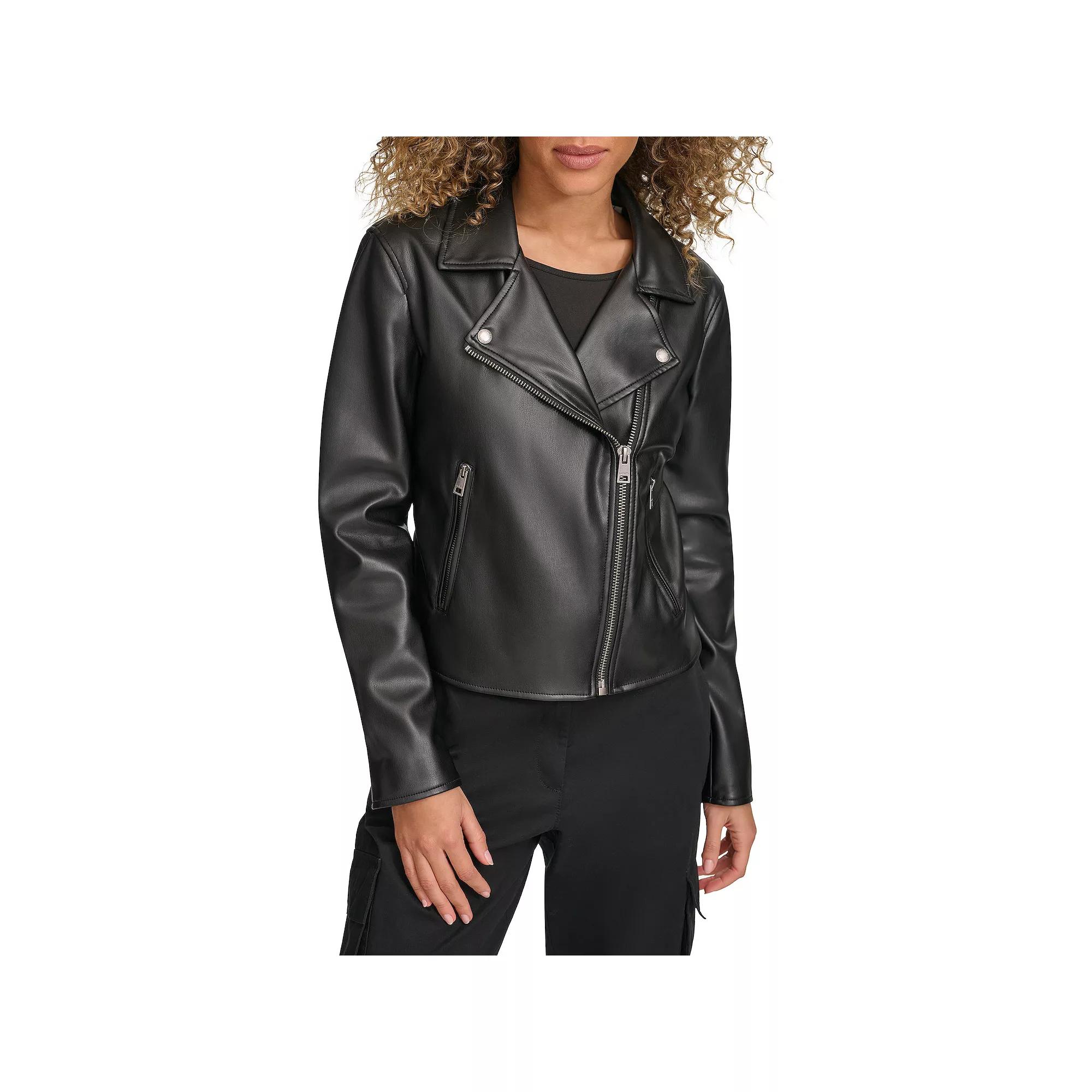 Plus Size Levis Faux-Leather Moto Jacket with Notch Collar, Womens Product Image