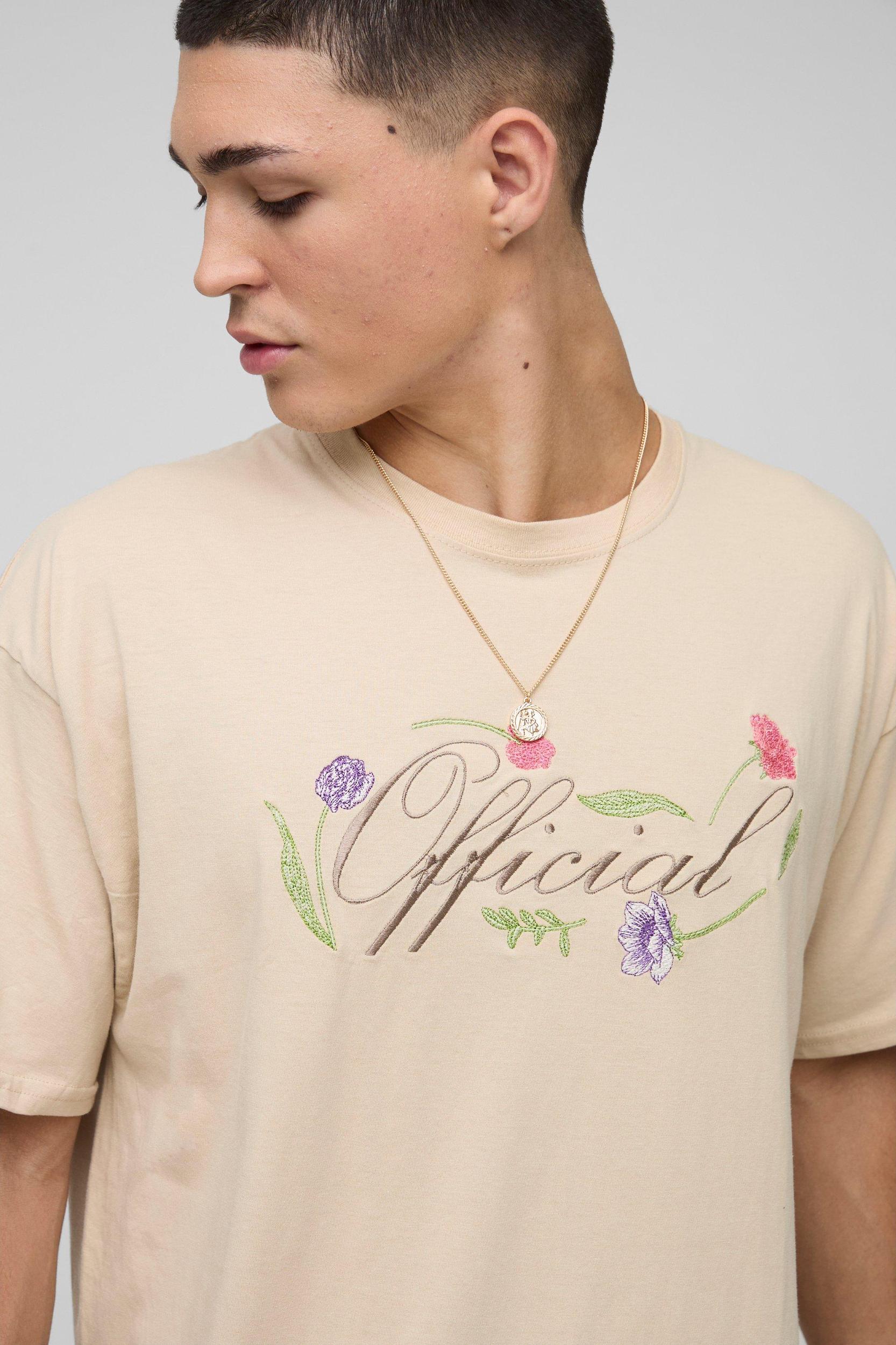 Oversized Embroidered Official Floral T-Shirt | boohooMAN USA Product Image
