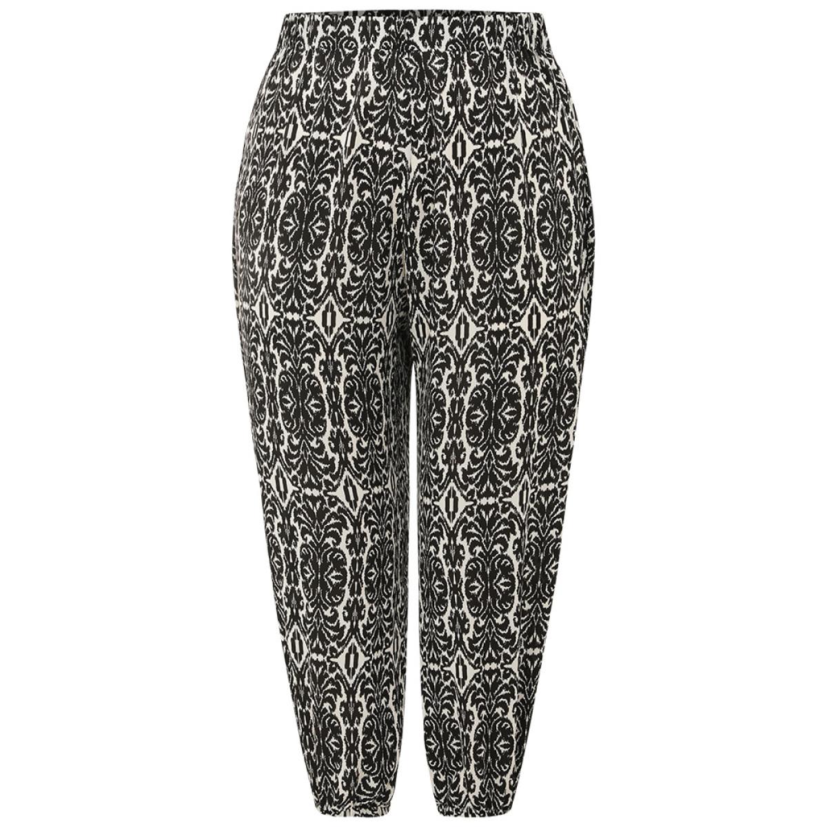 Plus Size Boho Print Elastic Waist Harem Pants Women Black Casual Harem High Rise Dailywear Pants BloomChic 28/5X Product Image