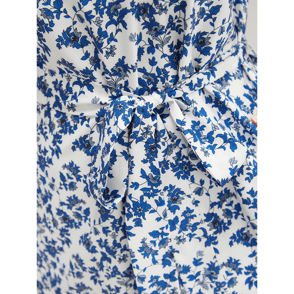 Plus Size Bandana Print Halter Ruffle Hem Pocket Belt Paisley Dress Indigo Women Vacation Belted Halter neck Sleeveless Curvy Knee Dress BloomChic 28/5X Product Image