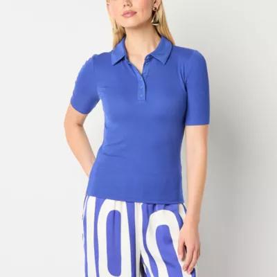 Worthington Womens Y Neck Short Sleeve Polo Shirt Product Image