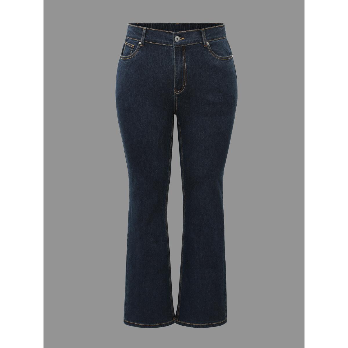 Plus Size Mid Rise Stretchy Bootcut Jeans Women Darkindigo Elegant Button Medium stretch Slanted pocket Jeans BloomChic 22/3X Product Image