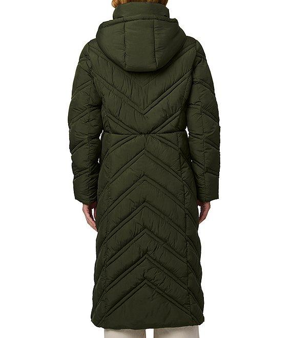 Bernardo Chevron Quilt Hooded Collar Slim Fit Front Zip Puffer Coat Product Image