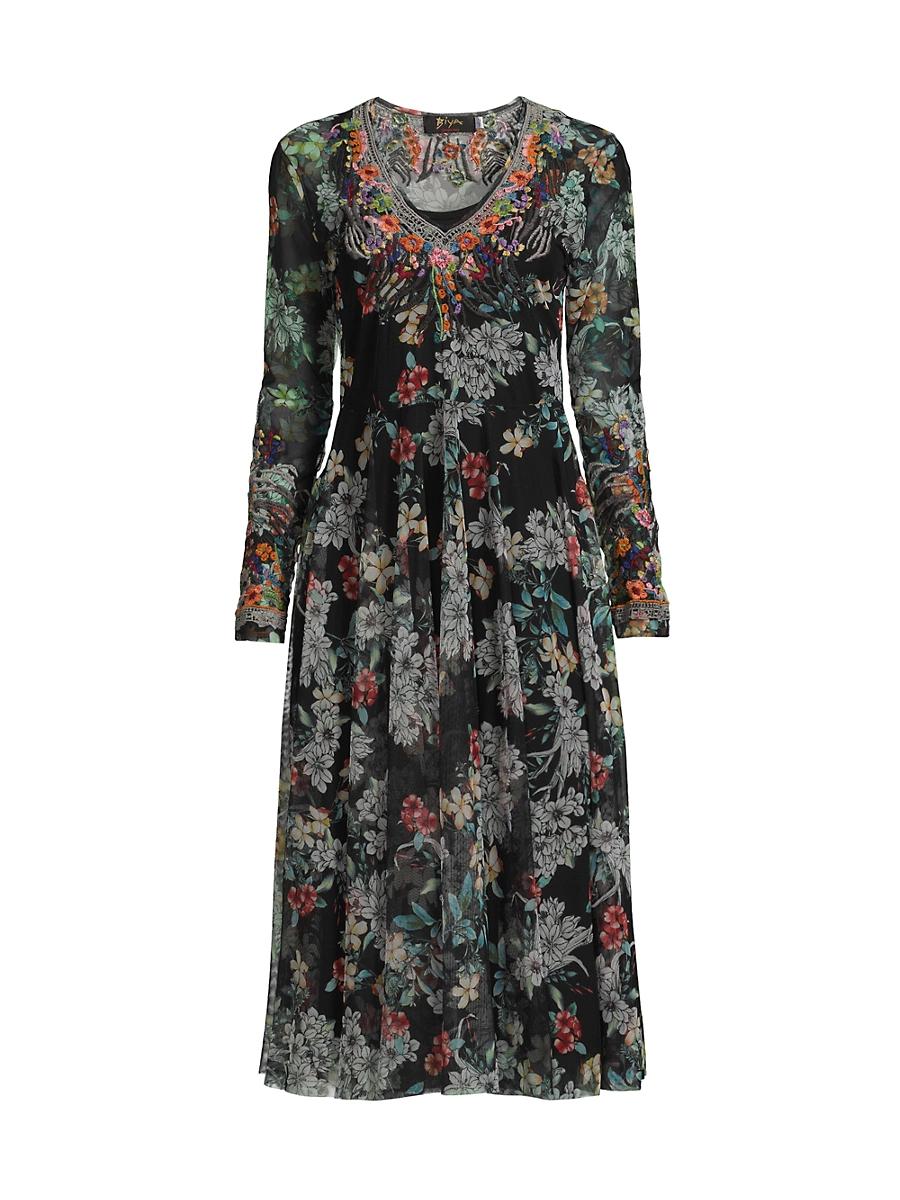 Womens Mazzy Embroidered Floral Mesh Flared Dress Product Image
