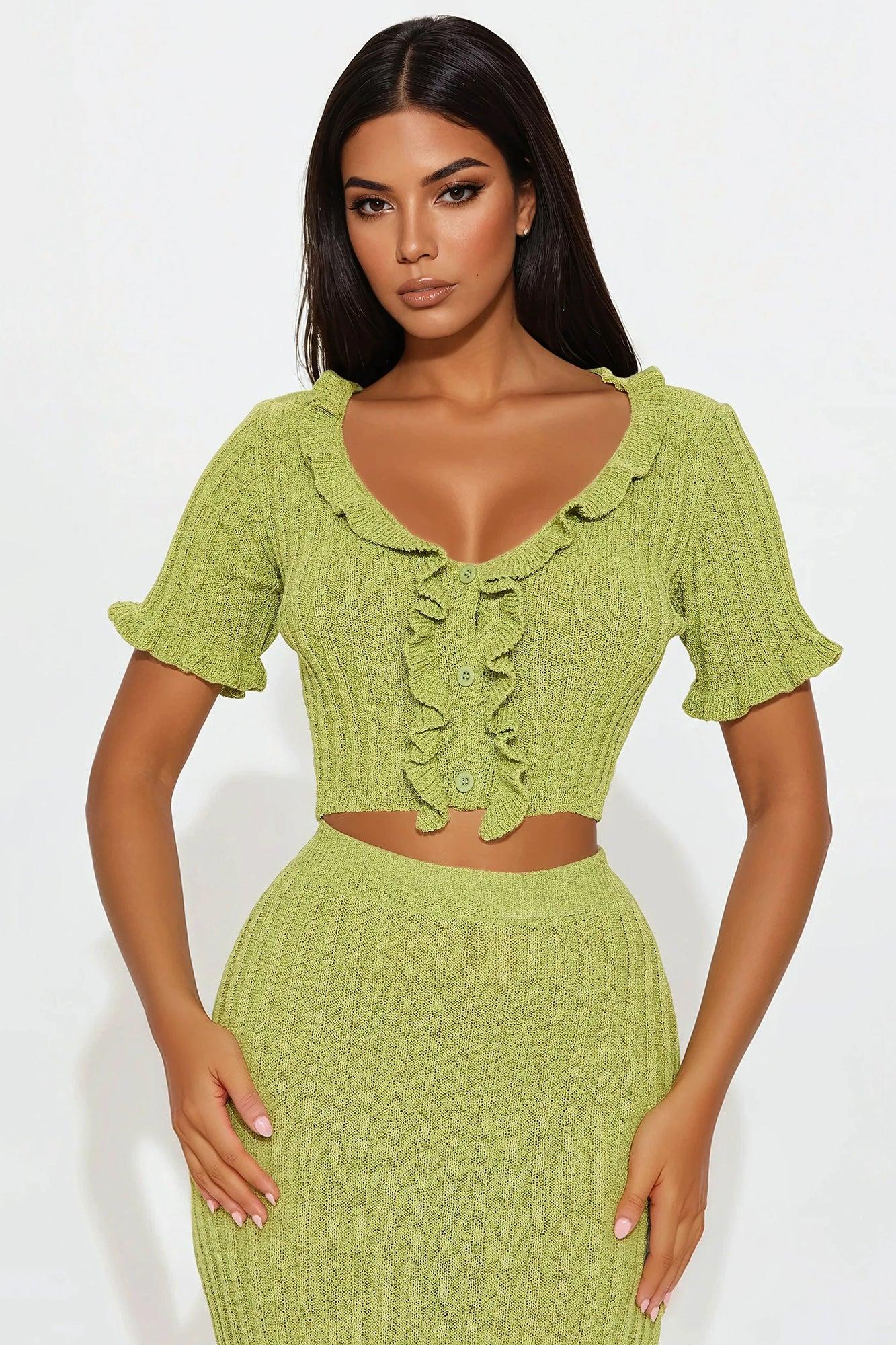 Brunch Mimosas Midi Skirt Set - Chartreuse Product Image