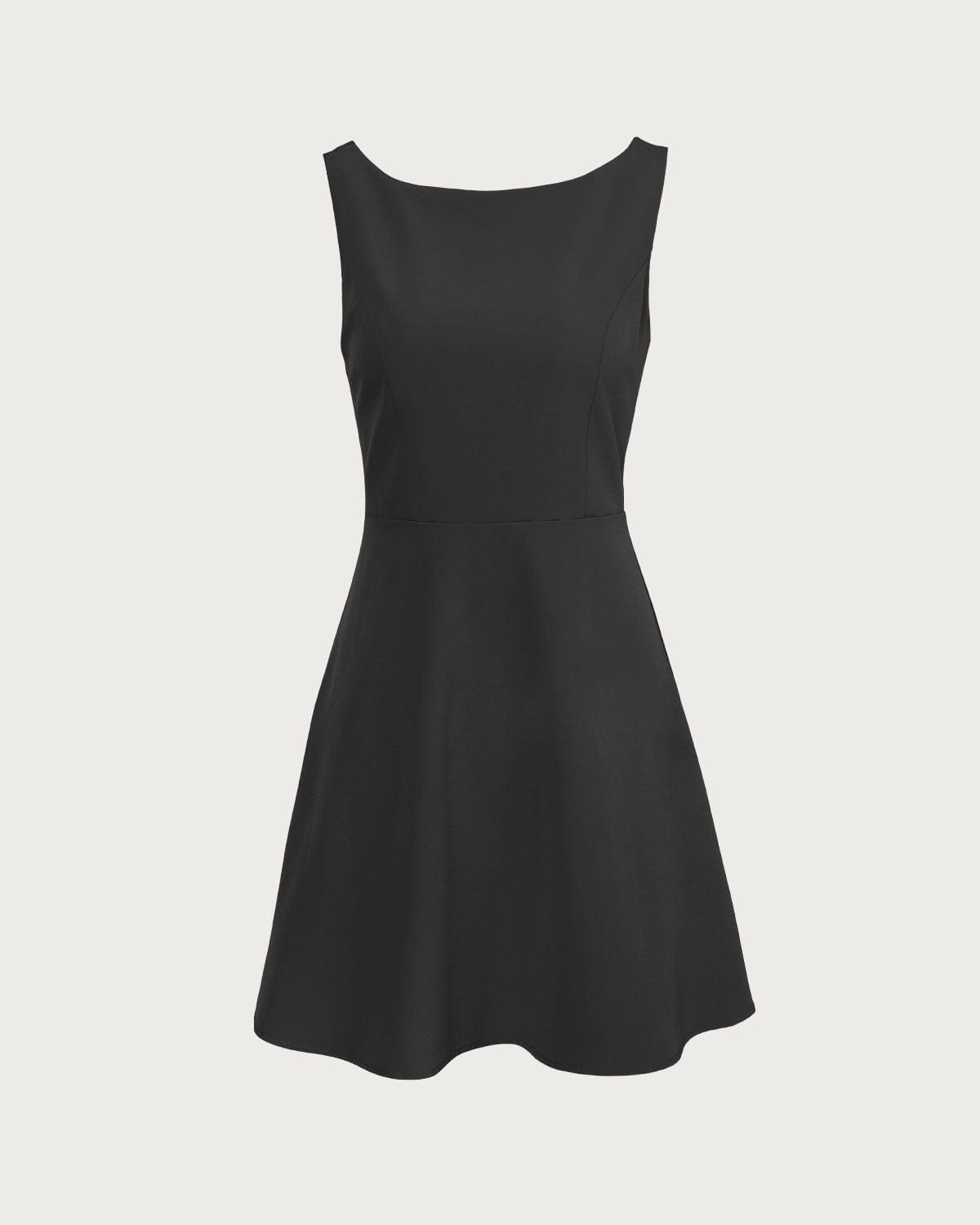 The Black Boat Neck High Waisted Mini Dress Product Image