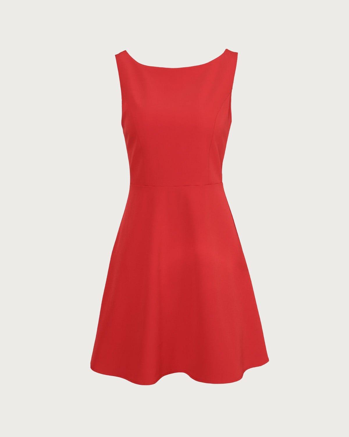The Red Boat Neck High Waisted Mini Dress Product Image