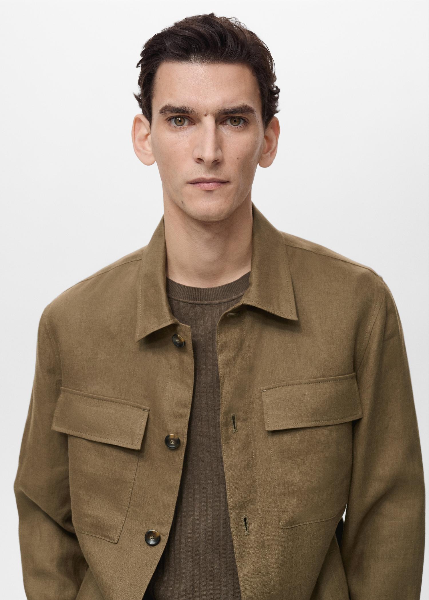100% linen overshirt with pockets - Men | MANGO USA Product Image