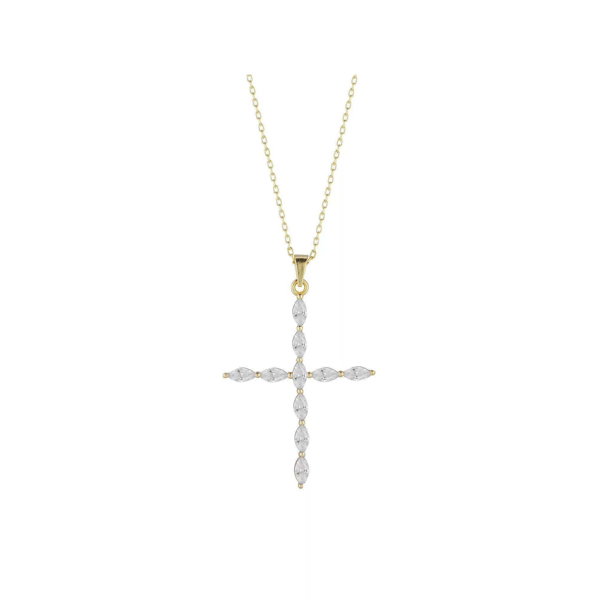 Sunkissed Sterling Marquise-Cut Cubic Zirconia Cross Pendant Necklace, Women's, Gold Tone Product Image