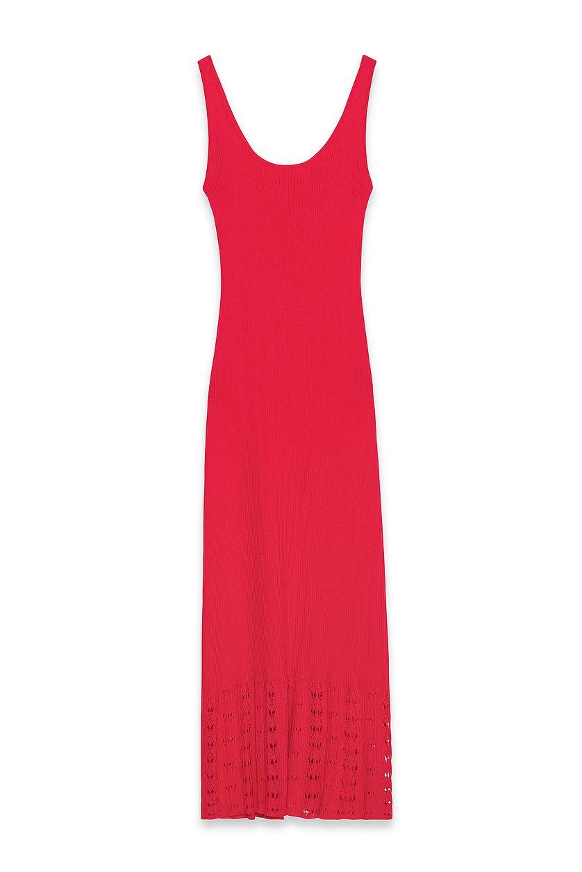 Knitted Scoop Neck Crochet Midi Dress Product Image