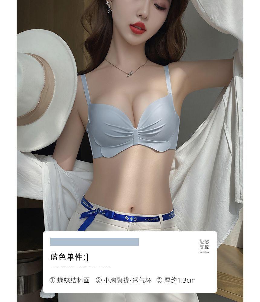 Plain Ruched Push Up Wireless Bra / Panty / Set Product Image