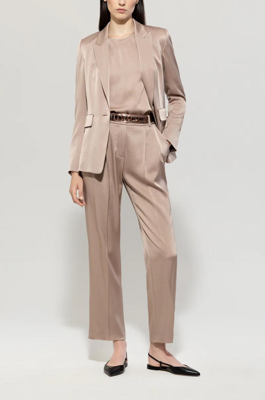 Luisa Cerano Dusty Pink Satin Tapered Trousers Product Image