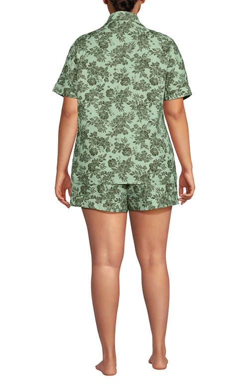 Lands' End Women Linen 2 Piece Pajama Set - Short Sleeve Top and Shorts in Icy Mint Green Romantic Floral at Nordstrom, Size 1X Product Image
