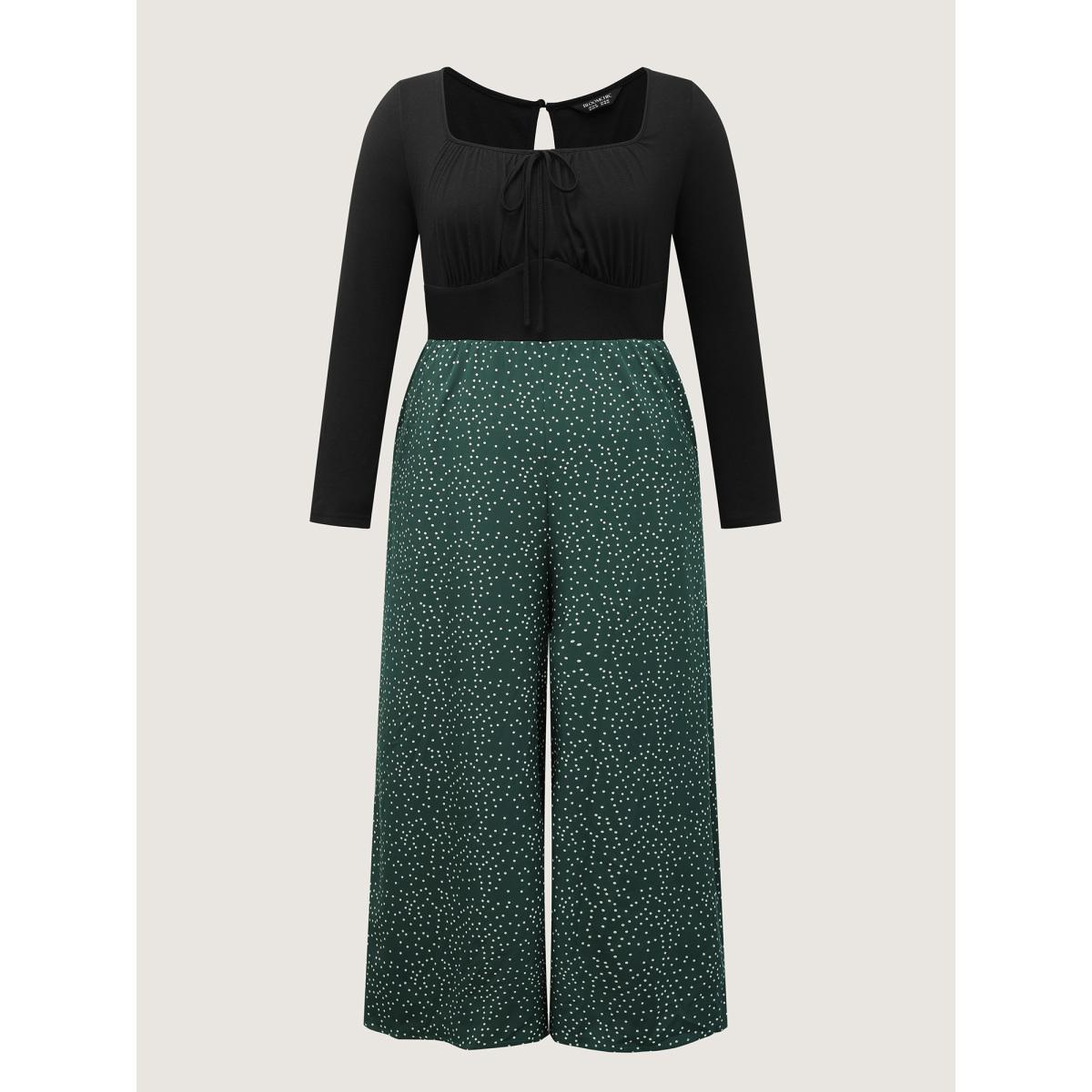 Plus Size Multicolor Bust-Ease Neck-Tie Floral Pockets Jumpsuit Women Office Long Sleeve U-neck Office Loose Jumpsuits BloomChic 22-24/3X Product Image