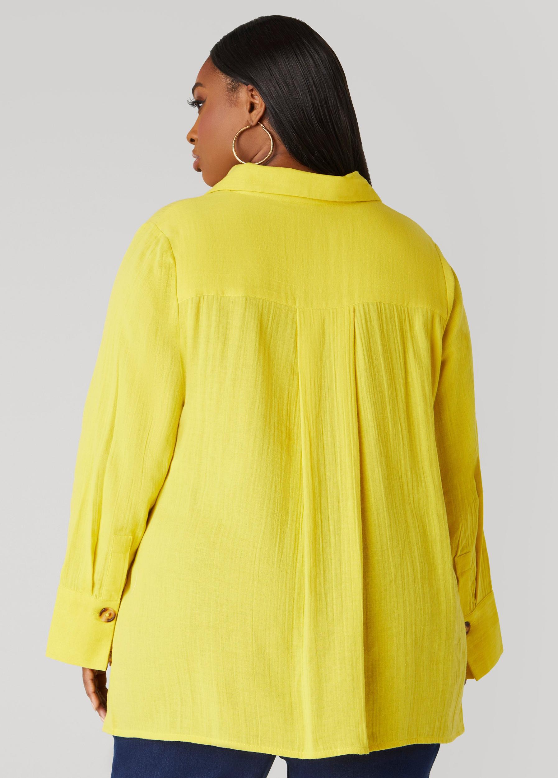Plus Size Button Detailed Cotton Gauze Shirt Ashley Stewart Product Image