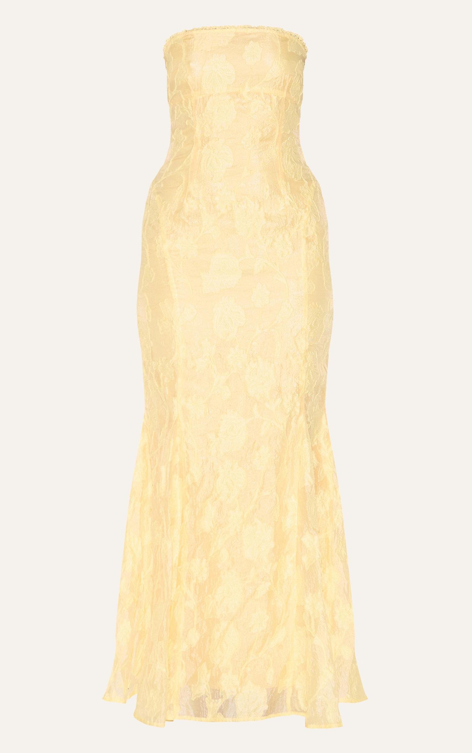 Lemon Textured Lace Up Back Maxi Dress Product Image