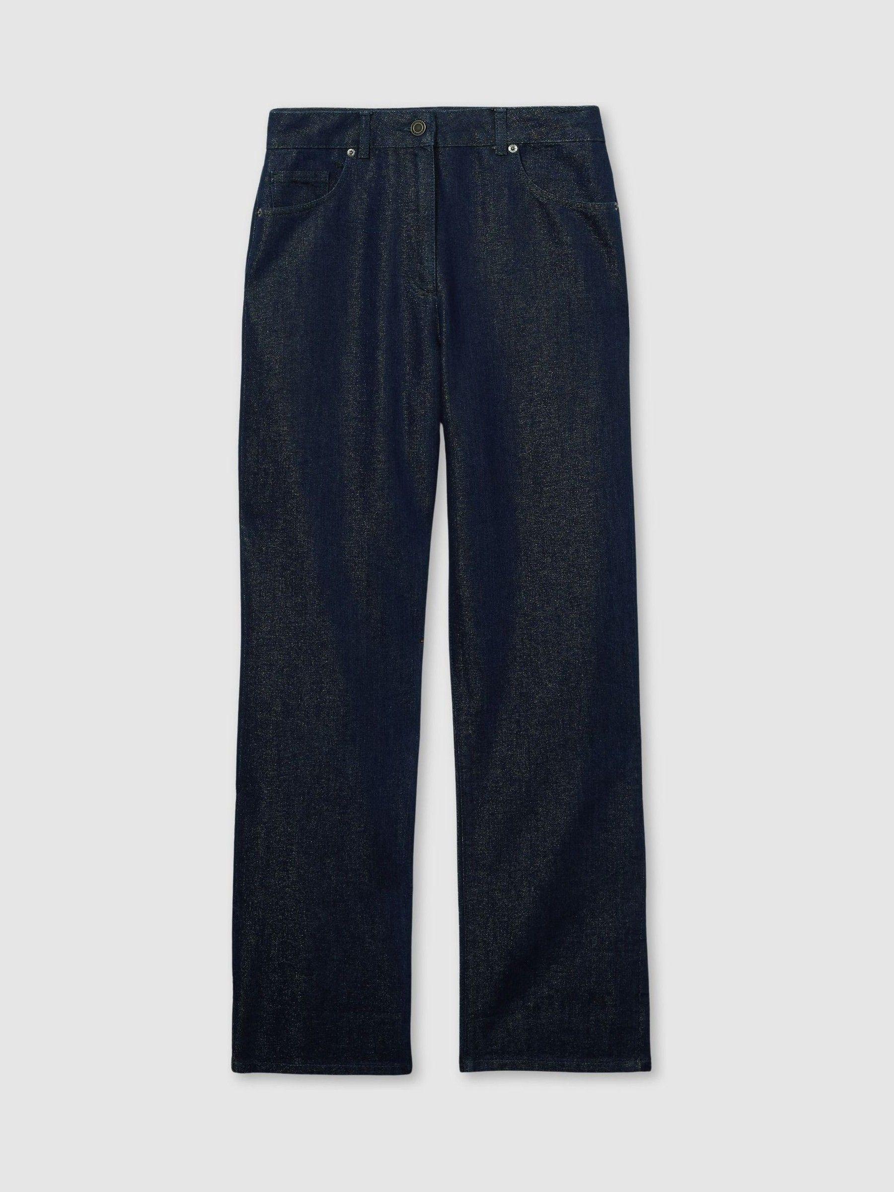 Slim-Leg Metallic-Thread Turn-Up Jeans in Indigo Product Image