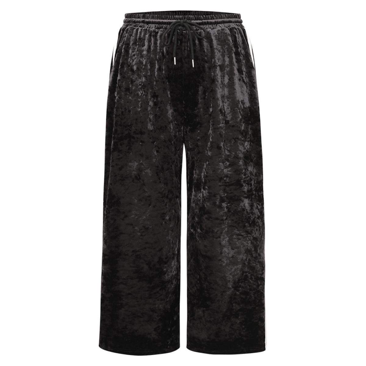 Velvet Contrast Webbing Elastic Waist Sweatpants Midnight Plus Size Women Casual Dailywear Contrast 18-20/2X Bloomchic Product Image