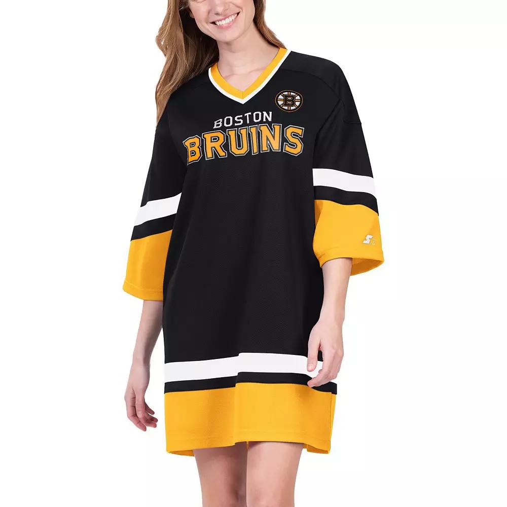 Women's Starter Black Boston Bruins Hurry-Up Offense Boxy V-Neck Half-Sleeve Sneaker Dress,  Product Image