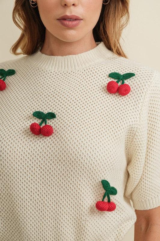 Cherry Accent Short Sleeve Sweater Product Image