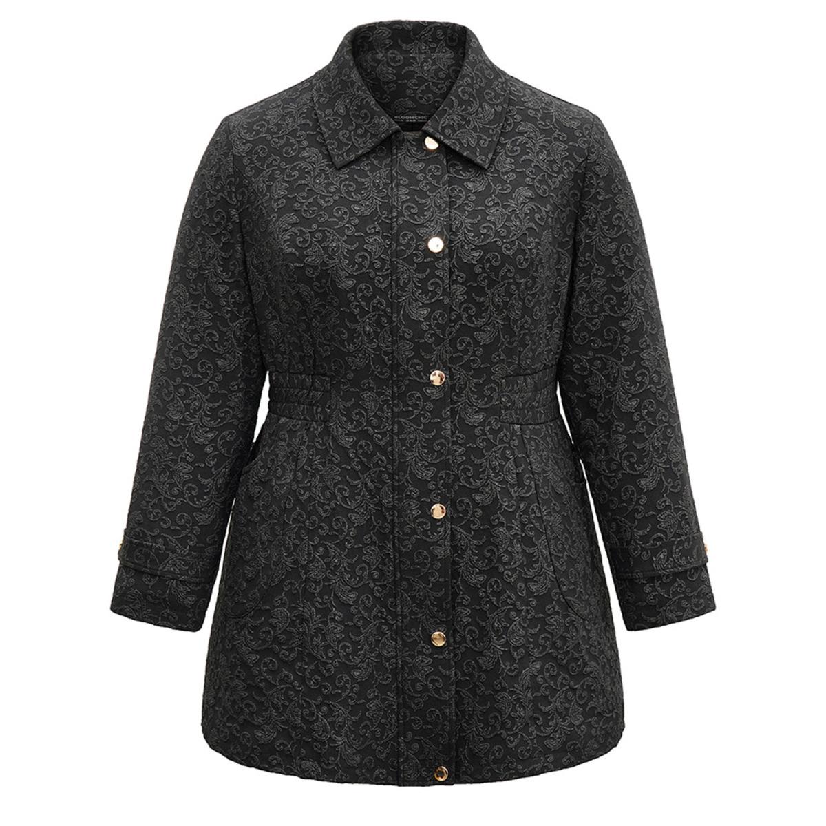 Plus Size Solid Jacquard Zipper Shirred Jacket Women Black Lined Pocket Dailywear Jackets BloomChic 22-24/3X Product Image