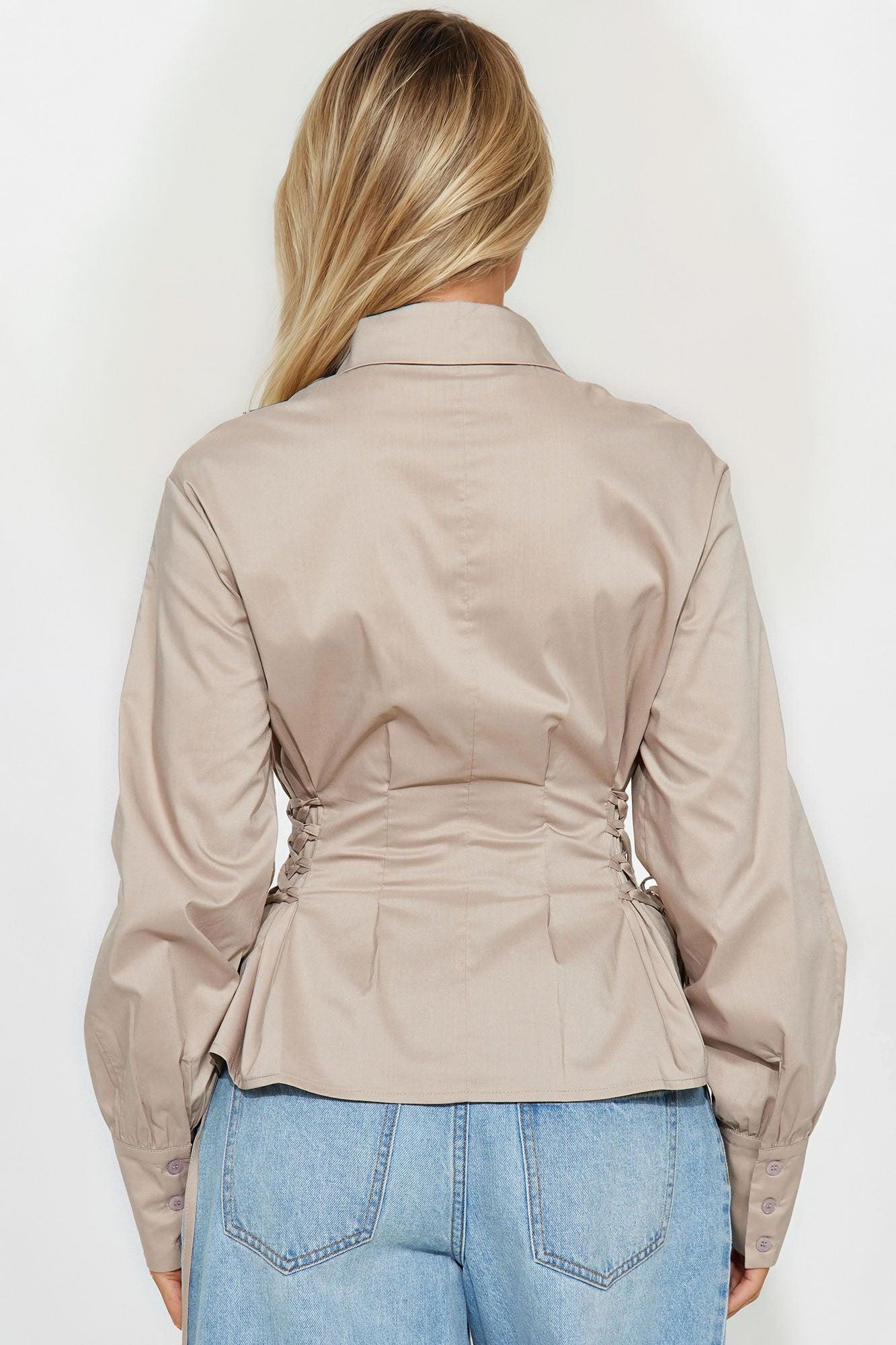 Back To Back Lace Up Poplin Shirt - Taupe Female Product Image