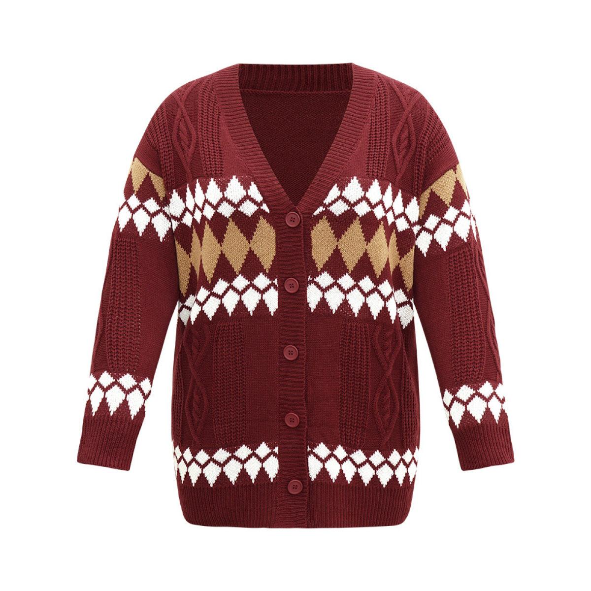 Plus Size Bandana Print Plisse Button Through Cardigan Multicolor Women Casual Loose Long Sleeve Festival-Christmas Cardigans BloomChic 22-24/3X Product Image