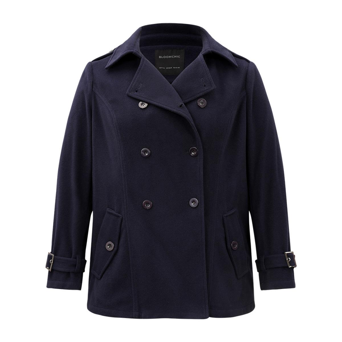 Plus Size Solid Buckle Detail Cuffs Lapel Collar Coat Women Midnight Casual Plain Ladies Everyday Winter Coats BloomChic 18-20/2X Product Image