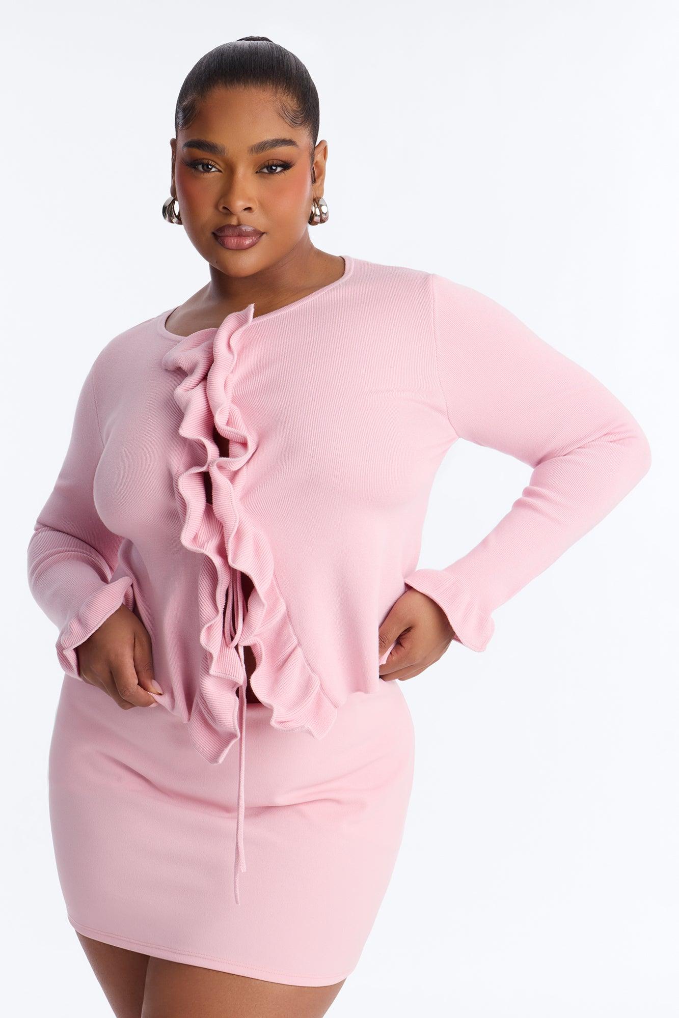 Cecily Ruffle Tie Front Cardigan Sweater - Pink Female Product Image