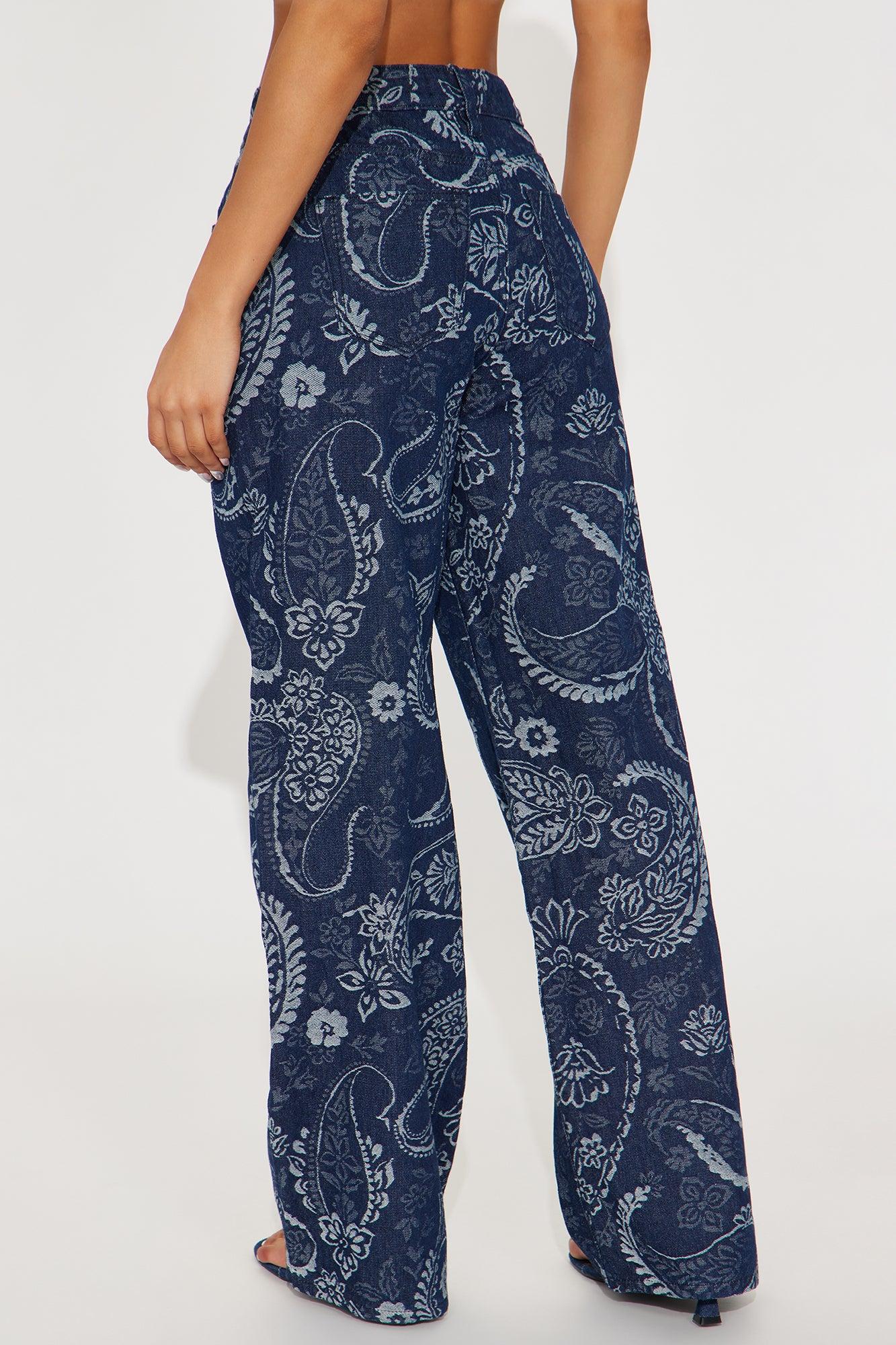 Paisley Dreams Jacquard Wide Leg Jeans - Dark Wash Female Product Image
