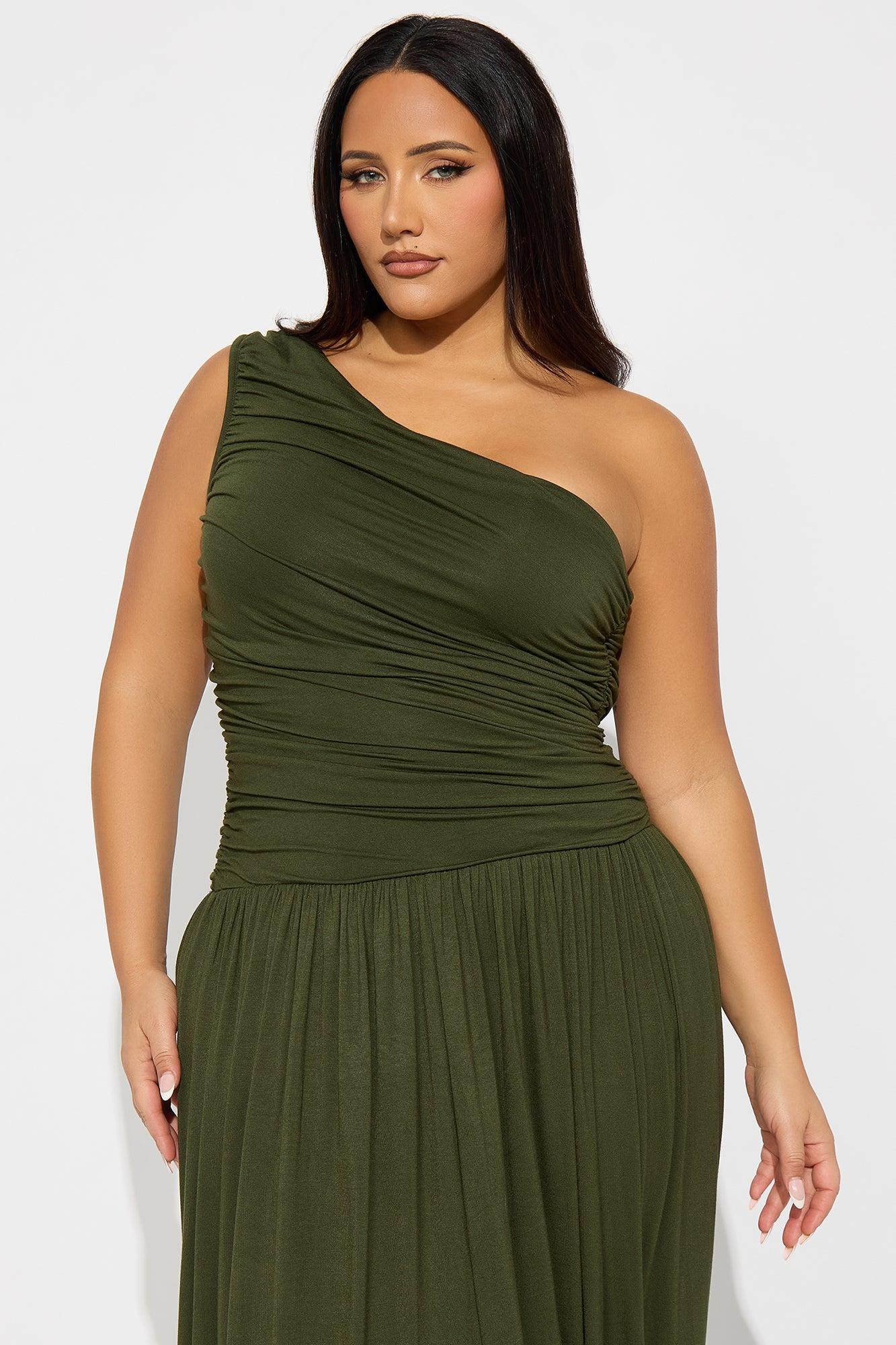 Serene Dreams One Shoulder Maxi Dress - Olive Female Product Image