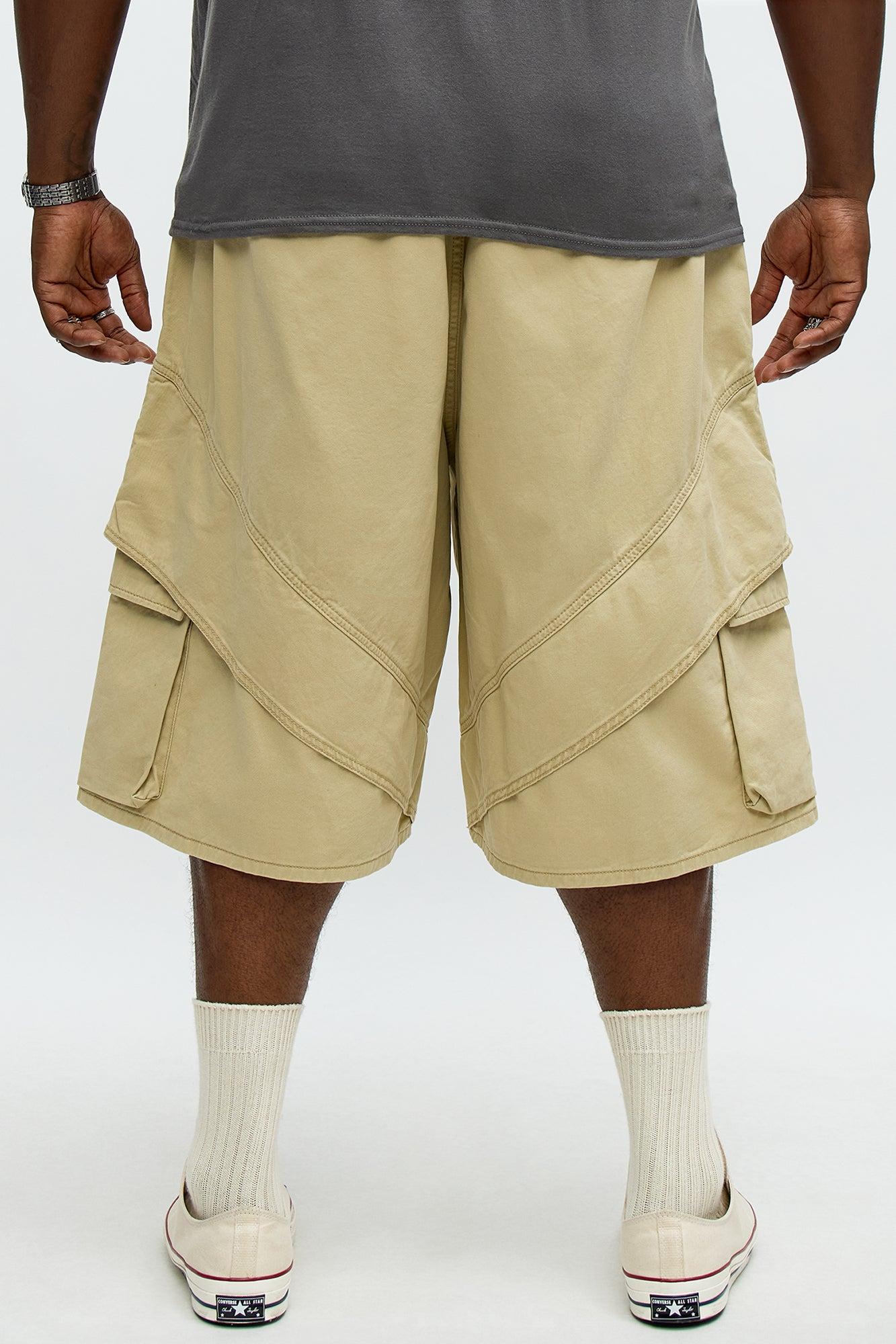 Baggy Hidden Lines Cargo Shorts - Tan Male Product Image