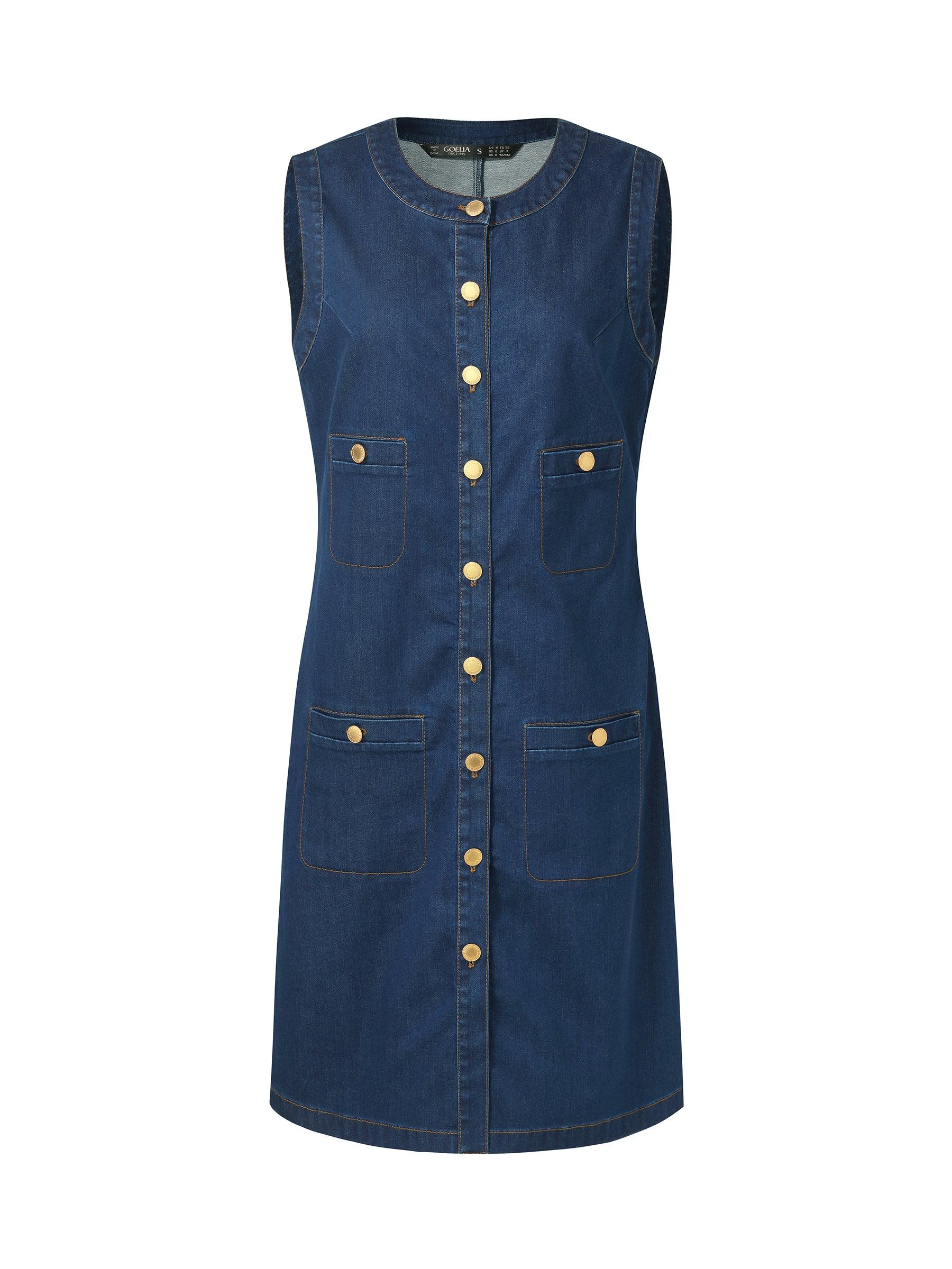 Denim Stretch Front Button Women Mini Dress Product Image