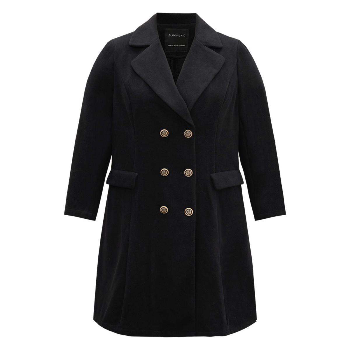 Plus Size Lapel Collar Double Breasted Pocket Coat Women Black Casual Plain Ladies Dailywear Winter Coats BloomChic 18-20/2X Product Image