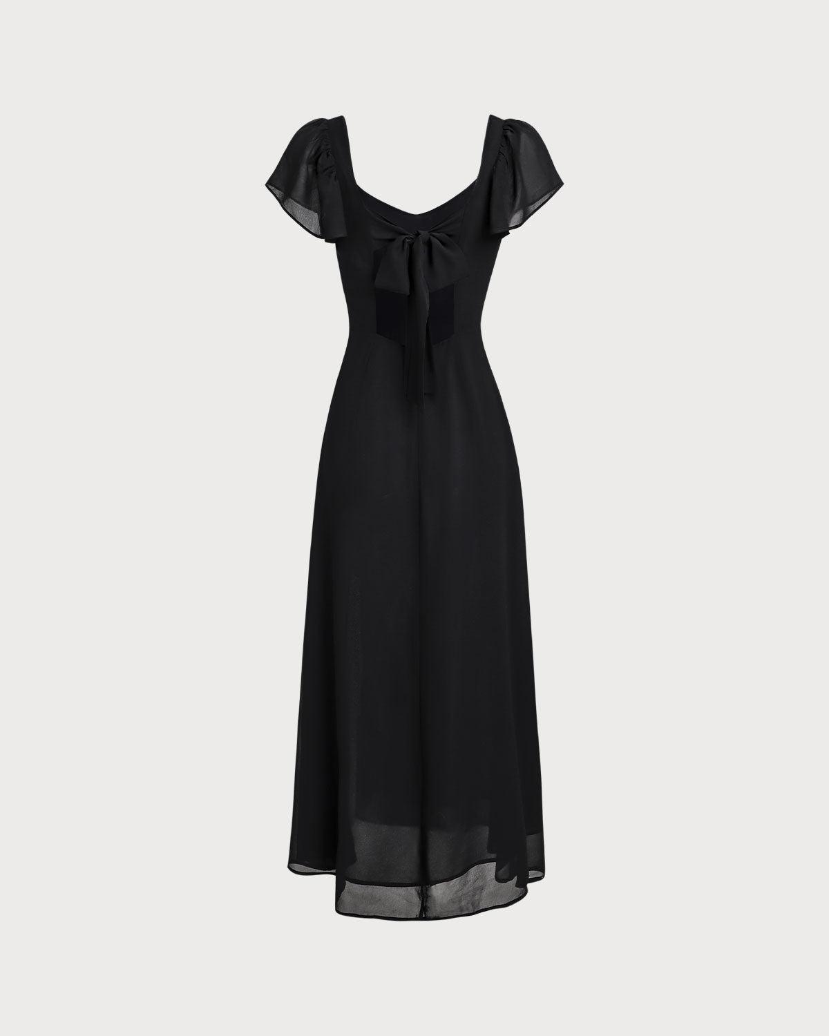 Black Sweetheart Neck Chiffon Maxi Dress Product Image