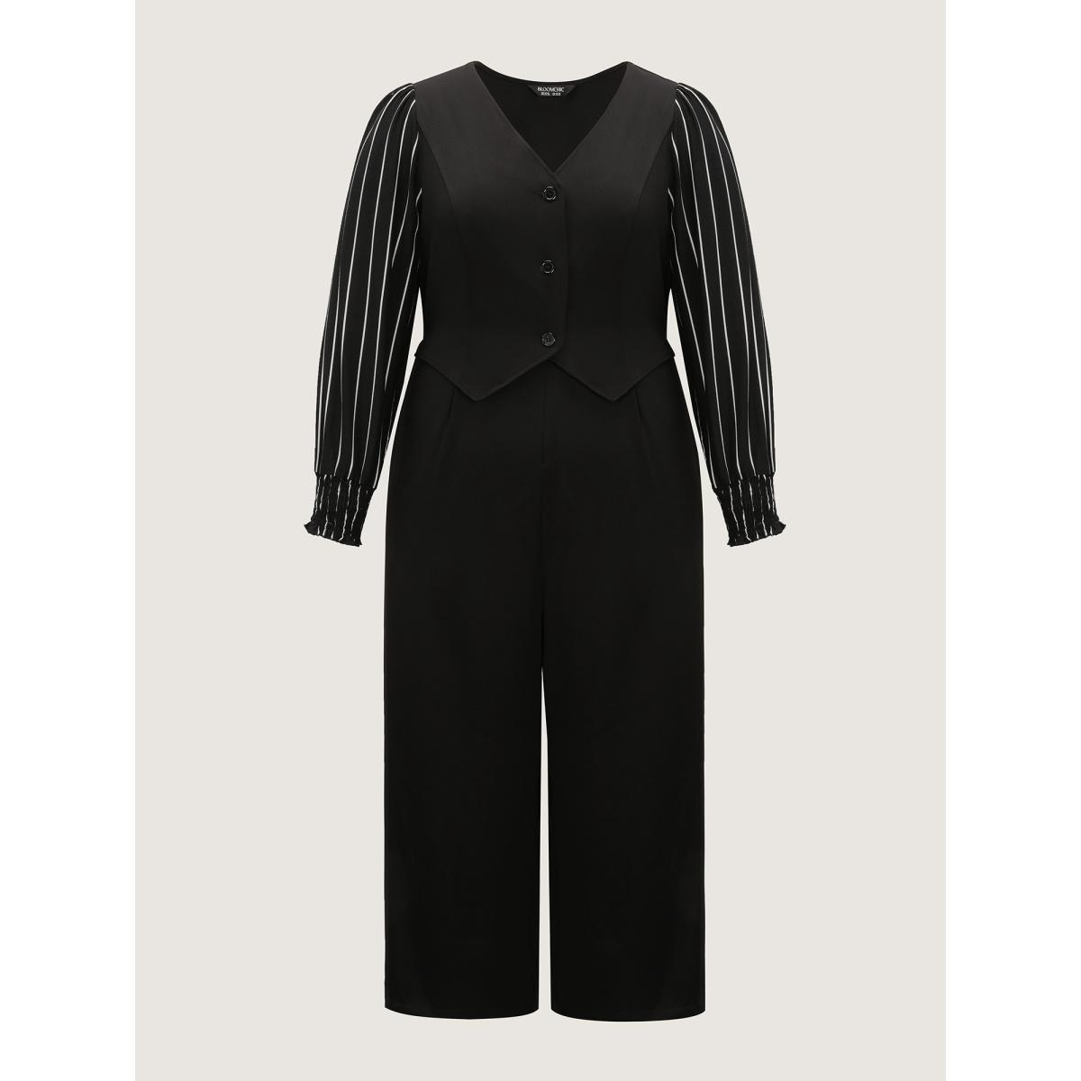 Plus Size Black 2-in-1 Hidden Zipper Jumpsuit Women Office Long Sleeve V-neck Office Loose Jumpsuits BloomChic 18-20/2X Product Image