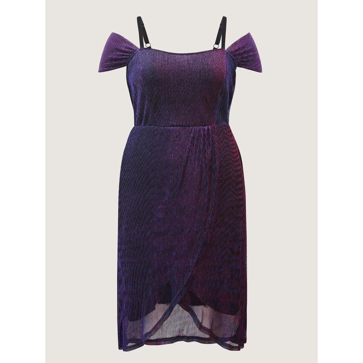 Plus Size Shimmery Cinched Waist Sheer Midi Dress Eggplant Women Party Curvy Bloomchic 22-24/3X Product Image