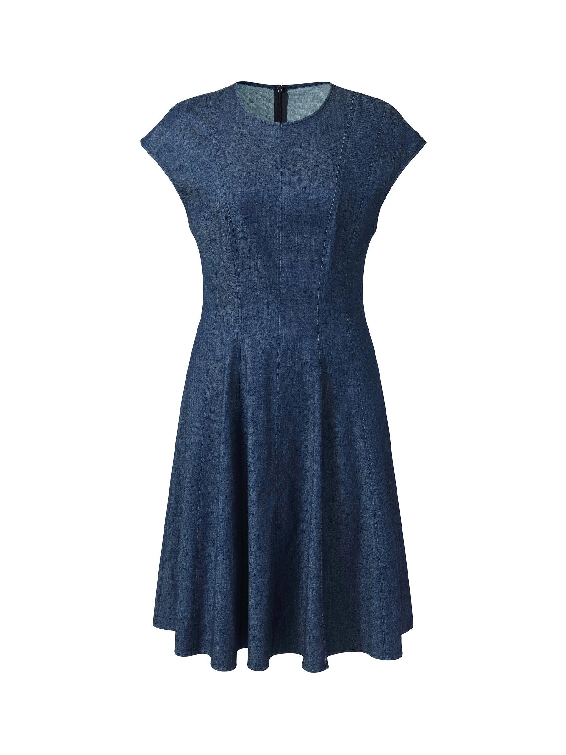 Denim Cap Sleeve Women Midi Dress Product Image