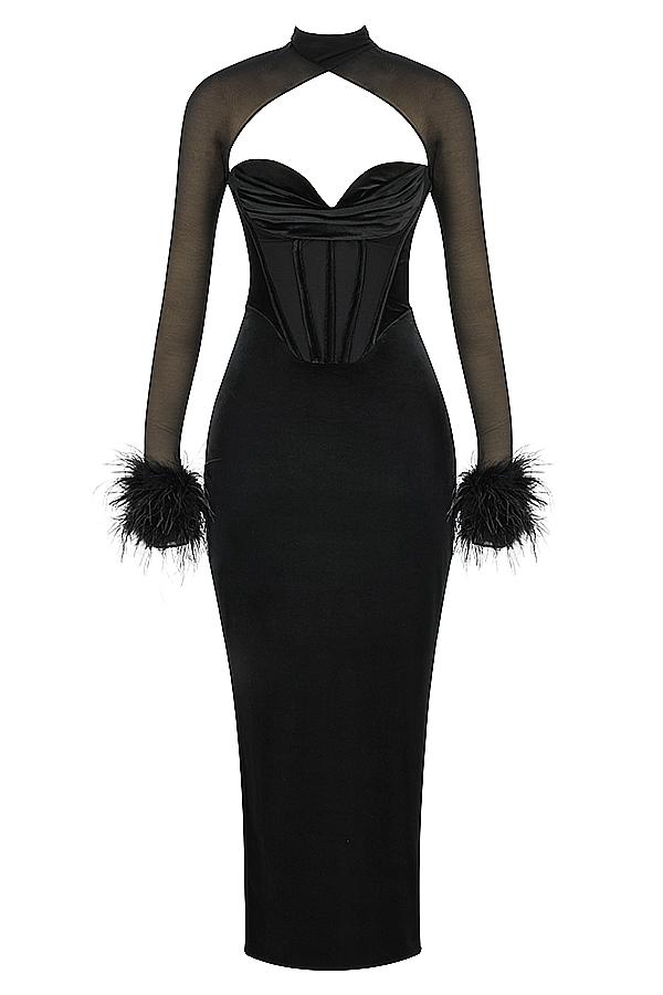 Thalia  black velvet corset maxi dress Product Image