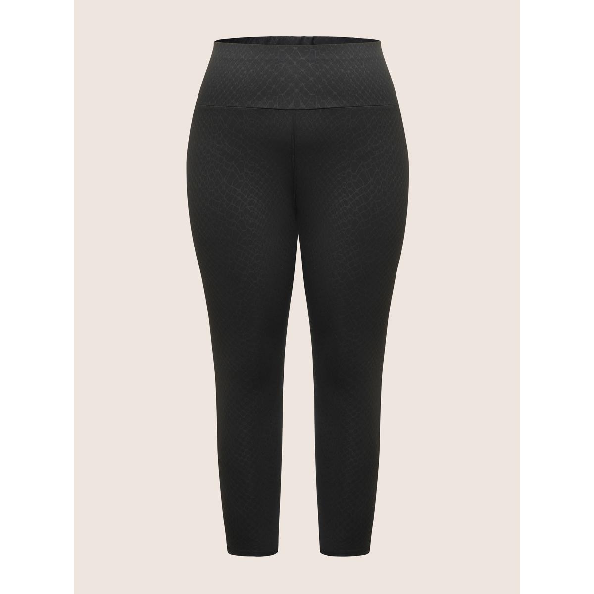 Plus Size Plain Textured Skinny High Rise Leggings Women Black Casual High stretch Skinny High Rise Everyday Leggings BloomChic 18-20/2X Product Image