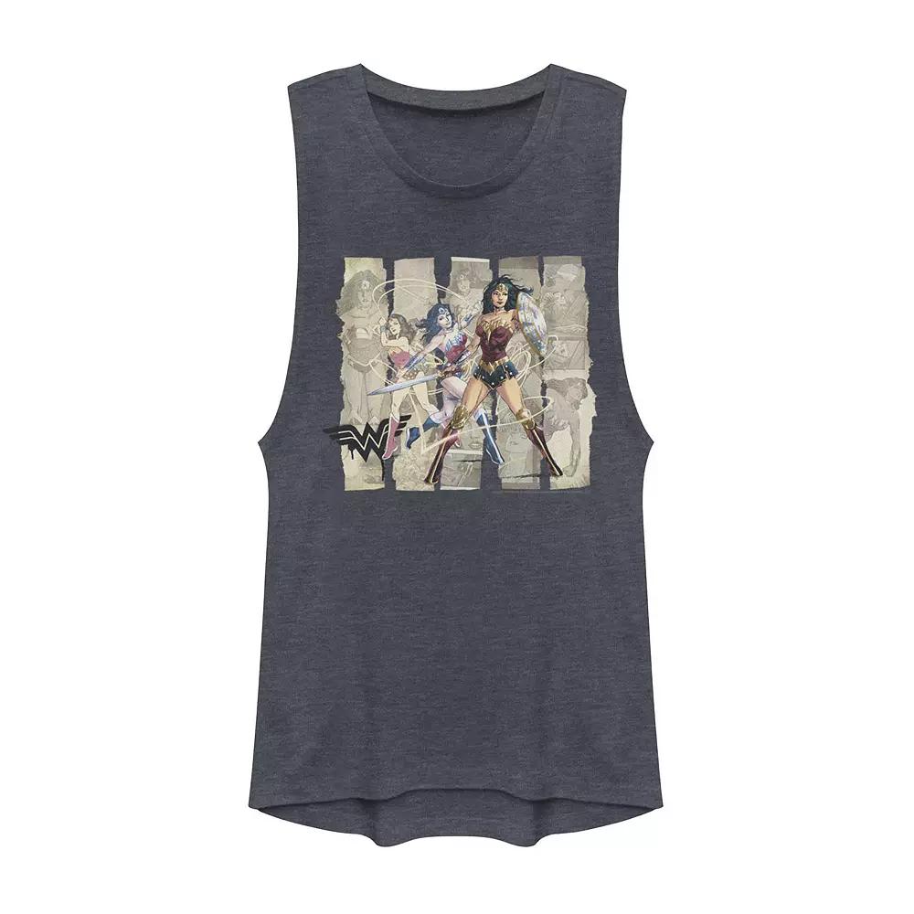 Juniors' DC Comics Wonder Woman Paper Strips Portrait Muscle Tank Top, Girl's, Size: XS, Denim Grey Product Image
