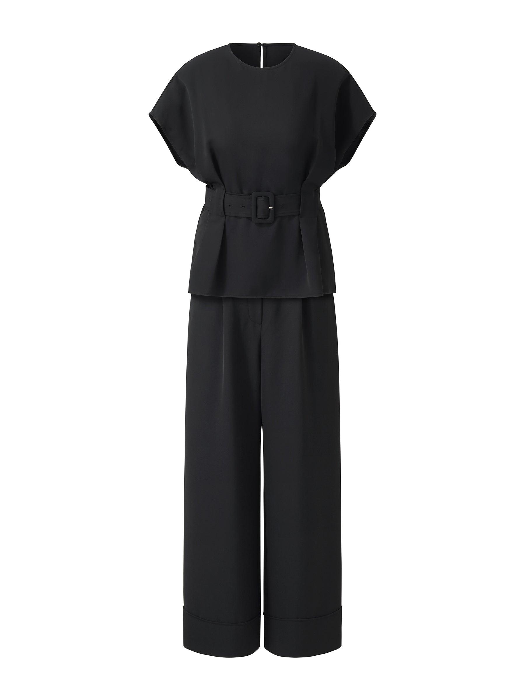 Four-Way Stretch Top And Ankle Length Pants Two-Piece Set With Belt Product Image