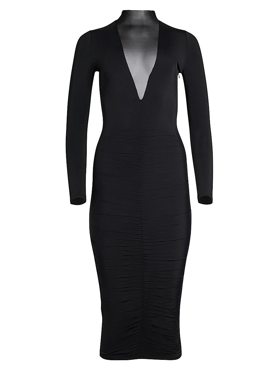 Womens Priyanka Mesh V-Cut Midi Dress Product Image