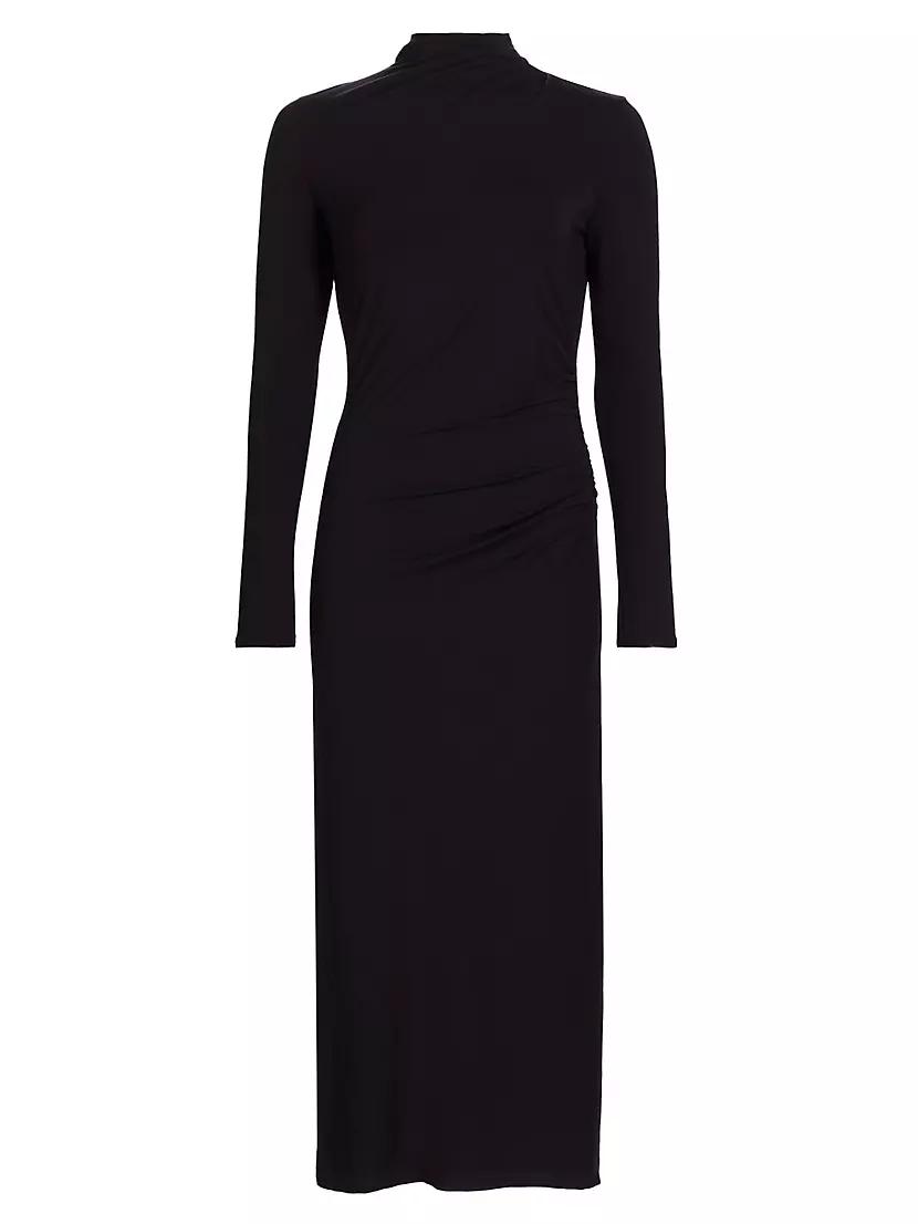 Womens Gathered Long-Sleeve Midi-Dress Product Image