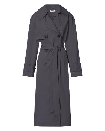Avah Trench Coat - Double Breasted Tie Waist Coat in Charcoal Product Image