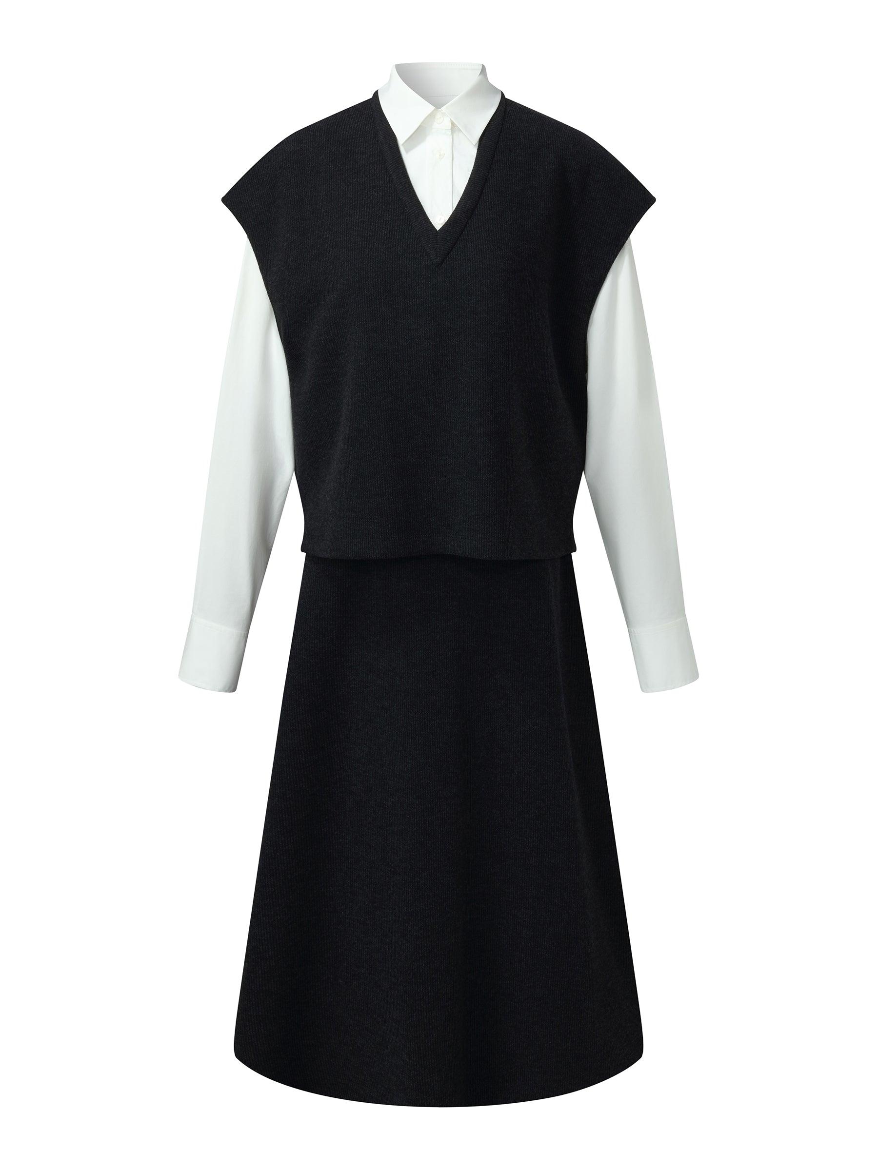 Shirt And Knit Sweater Vest And Skirt Three-Piece Set Product Image