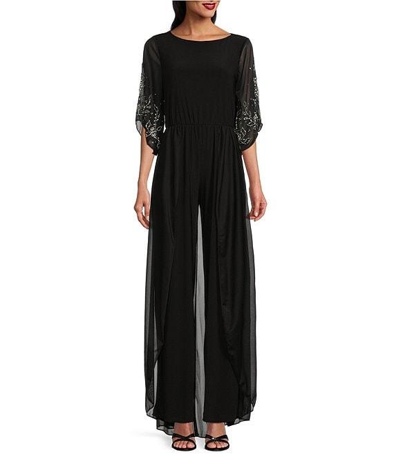 Marina Beaded 3/4 Sleeve Crew Neck Flyaway Jumpsuit Product Image